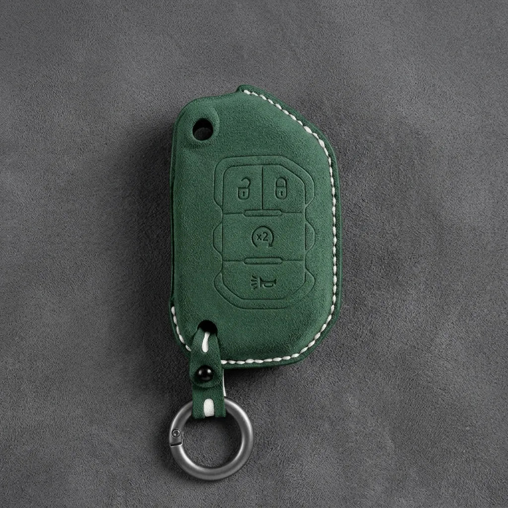 Jeep Hand-Stitched Alcantara Key Fob Cover – Remote Start Flip Key 4-Button
