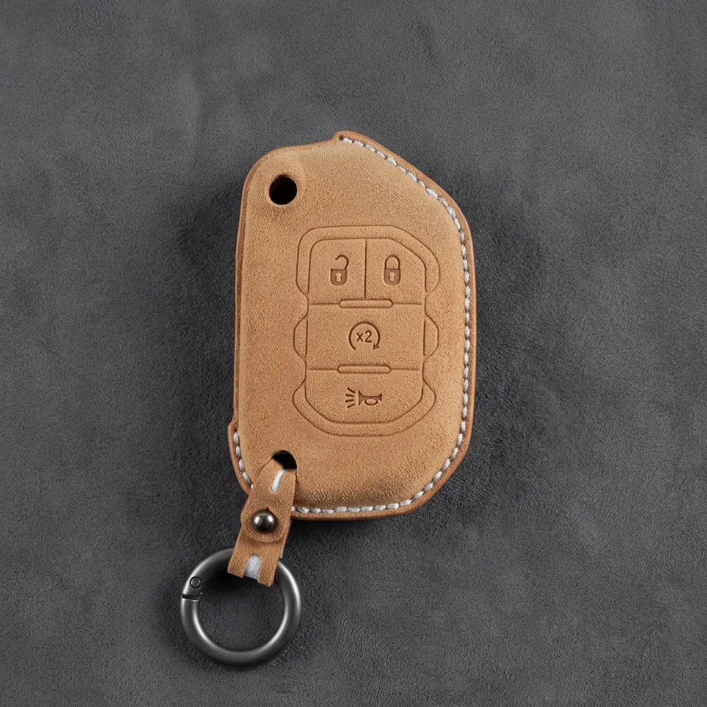 Jeep Hand-Stitched Alcantara Key Fob Cover – Remote Start Flip Key 4-Button