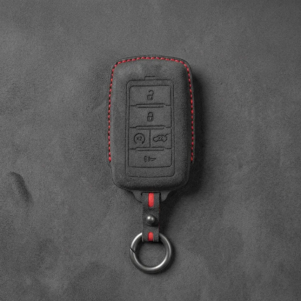 Jeep Hand-Stitched Alcantara Key Fob Cover – Vertical 5-Button Smart Key