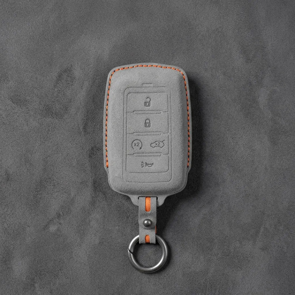 Jeep Hand-Stitched Alcantara Key Fob Cover – Vertical 5-Button Smart Key