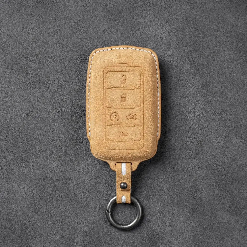Jeep Hand-Stitched Alcantara Key Fob Cover – Vertical 5-Button Smart Key
