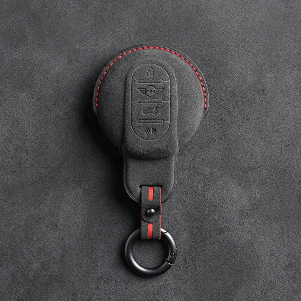 Mini Cooper Hand-Stitched Alcantara Key Fob Cover – Circular Panic Smart Key