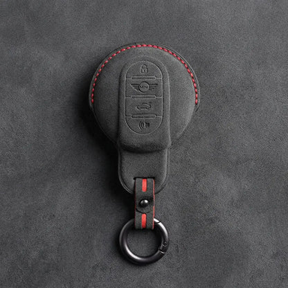 Mini Cooper Hand-Stitched Alcantara Key Fob Cover – Circular Panic Smart Key