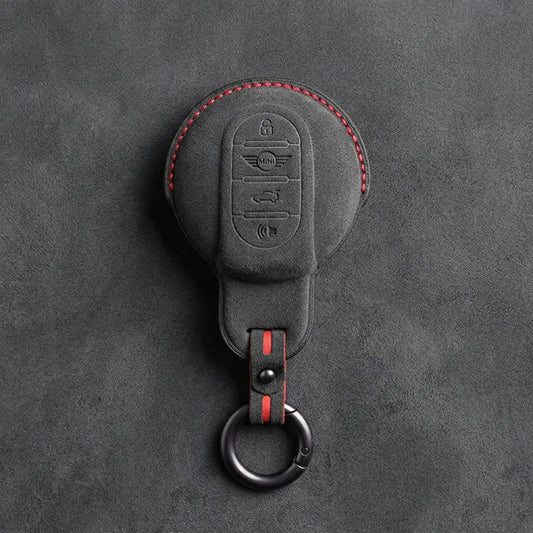 Mini Cooper Hand-Stitched Alcantara Key Fob Cover – Circular Panic Smart Key