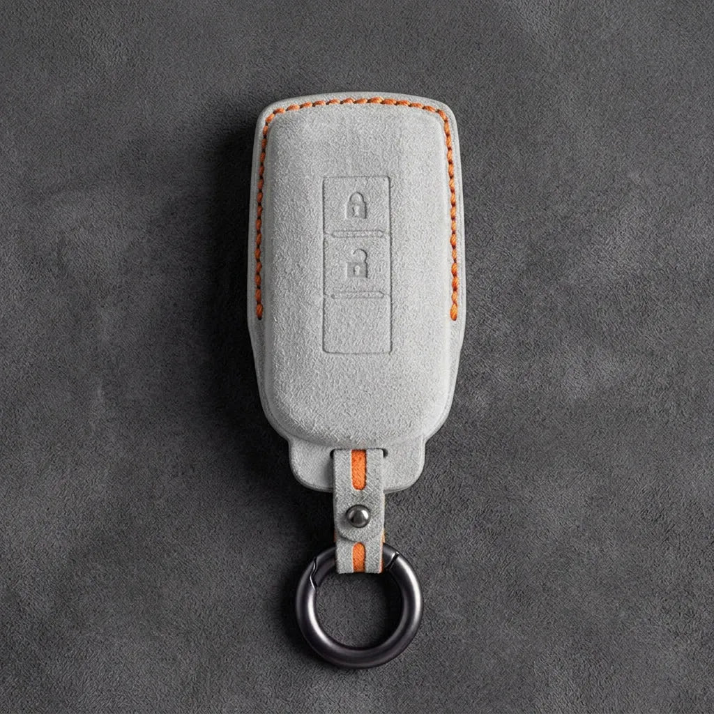 Mitsubishi Hand-Stitched Alcantara Key Fob Cover – Vertical 2-Button
