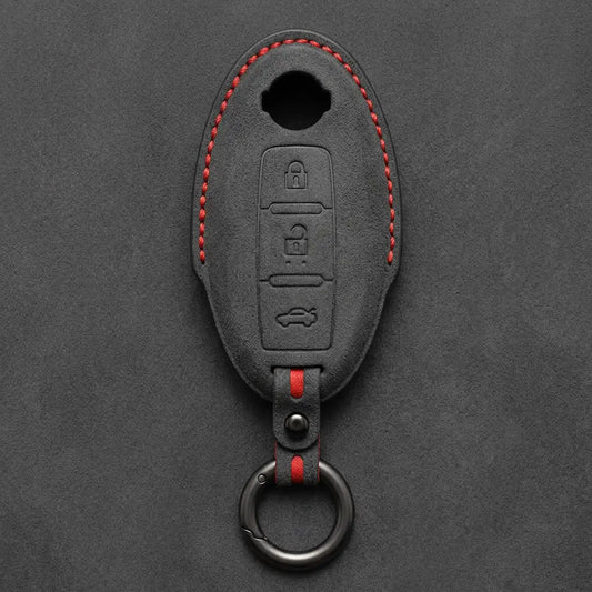 Nissan Hand-Stitched Alcantara Key Fob Cover – Oval 3-Button