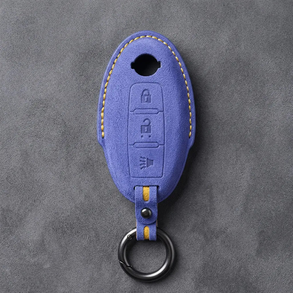 Nissan Hand-Stitched Alcantara Key Fob Cover – Oval 3-Button Panic