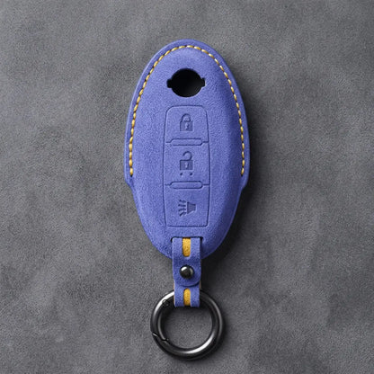 Nissan Hand-Stitched Alcantara Key Fob Cover – Oval 3-Button Panic