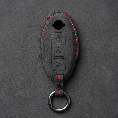 Nissan Hand-Stitched Alcantara Key Fob Cover – Oval 3-Button Panic