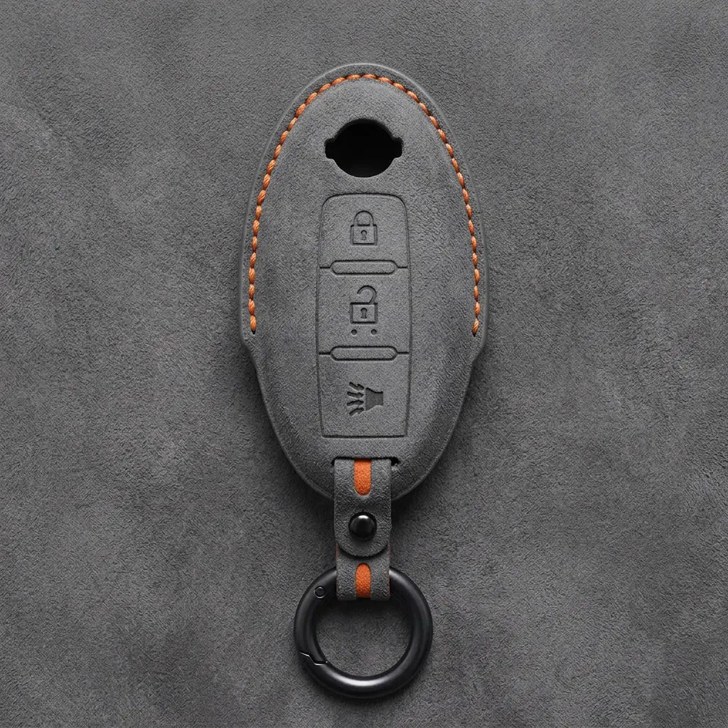 Nissan Hand-Stitched Alcantara Key Fob Cover – Oval 3-Button Panic