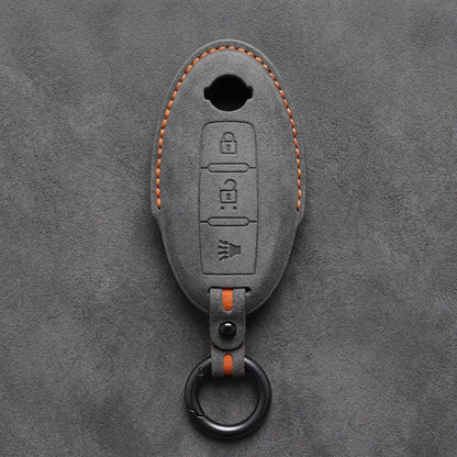 Nissan Hand-Stitched Alcantara Key Fob Cover – Oval 3-Button Panic