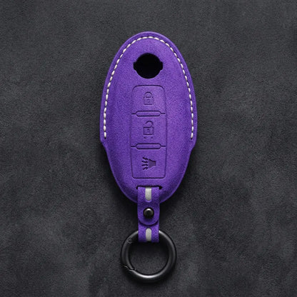 Nissan Hand-Stitched Alcantara Key Fob Cover – Oval 3-Button Panic