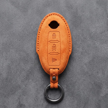 Nissan Hand-Stitched Alcantara Key Fob Cover – Oval 3-Button Panic