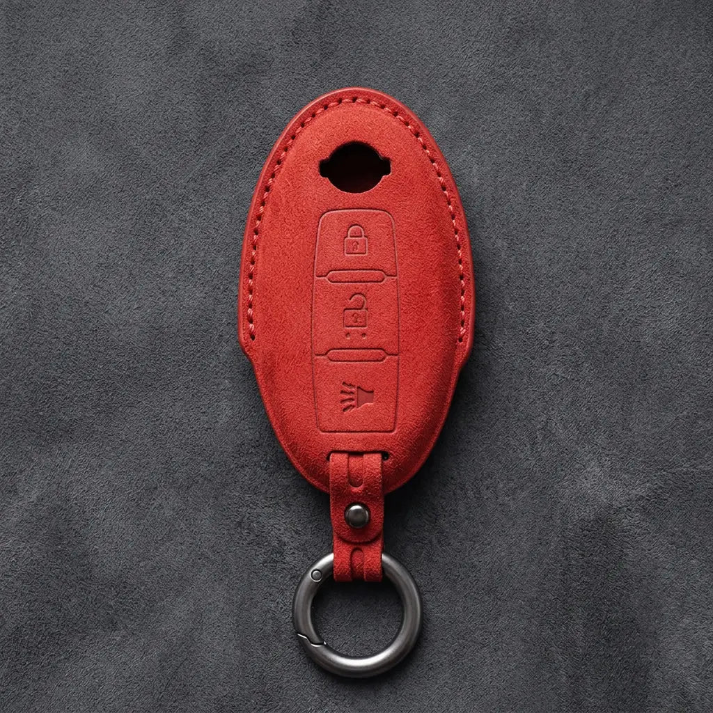 Nissan Hand-Stitched Alcantara Key Fob Cover – Oval 3-Button Panic