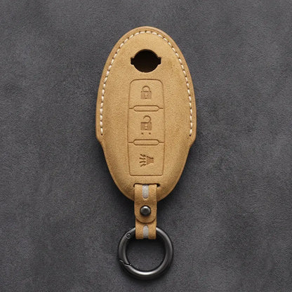 Nissan Hand-Stitched Alcantara Key Fob Cover – Oval 3-Button Panic