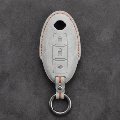 Nissan Hand-Stitched Alcantara Key Fob Cover – Oval 3-Button Panic