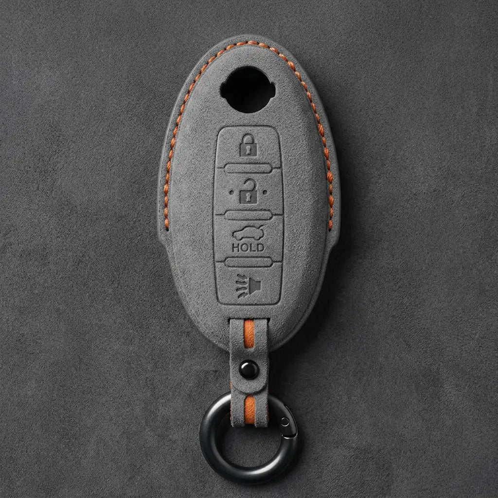 Nissan Hand-Stitched Alcantara Key Fob Cover – Oval 4-Button