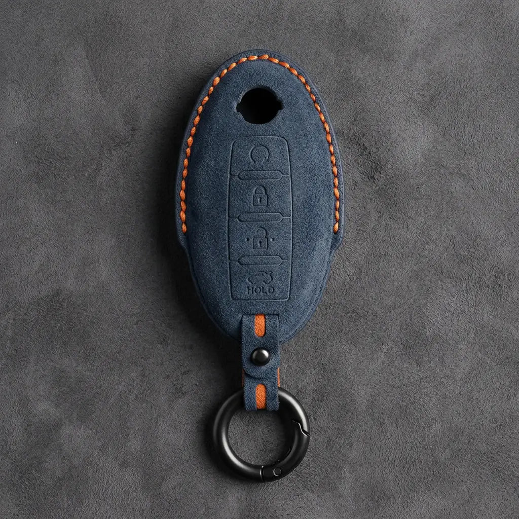 Nissan Hand-Stitched Alcantara Key Fob Cover – Oval 4-Button Remote Start