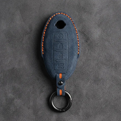 Nissan Hand-Stitched Alcantara Key Fob Cover – Oval 4-Button Remote Start
