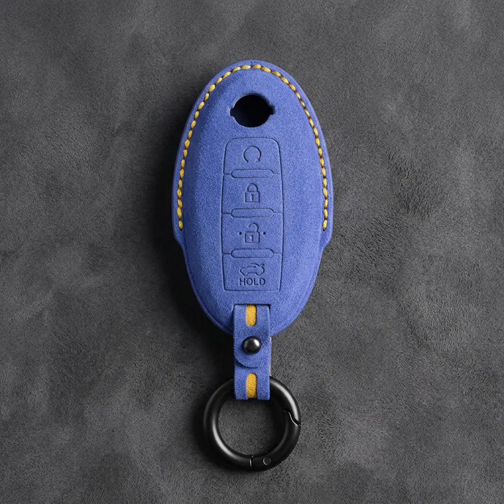 Nissan Hand-Stitched Alcantara Key Fob Cover – Oval 4-Button Remote Start