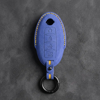 Nissan Hand-Stitched Alcantara Key Fob Cover – Oval 4-Button Remote Start