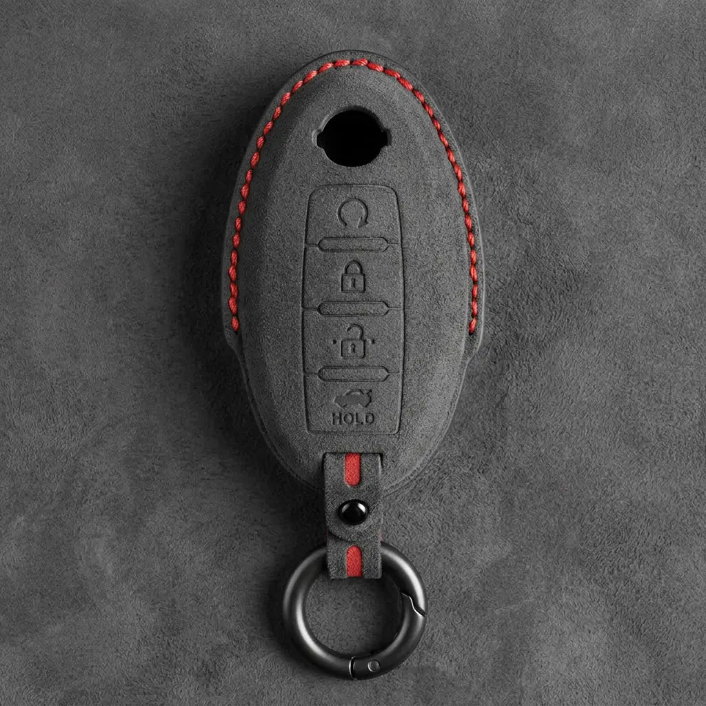Nissan Hand-Stitched Alcantara Key Fob Cover – Oval 4-Button Remote Start