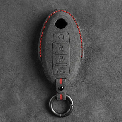 Nissan Hand-Stitched Alcantara Key Fob Cover – Oval 4-Button Remote Start