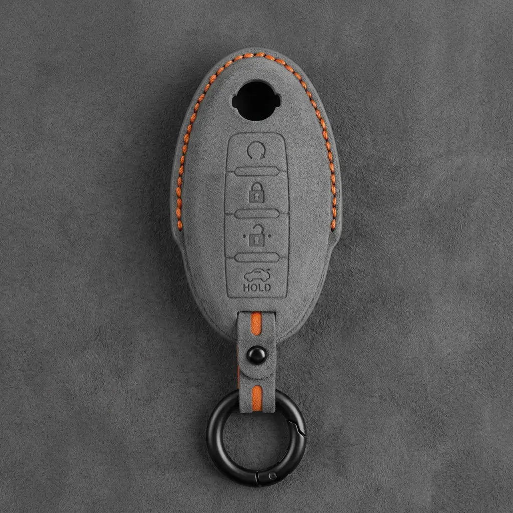 Nissan Hand-Stitched Alcantara Key Fob Cover – Oval 4-Button Remote Start