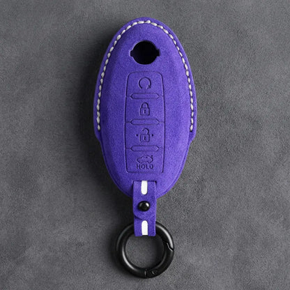 Nissan Hand-Stitched Alcantara Key Fob Cover – Oval 4-Button Remote Start