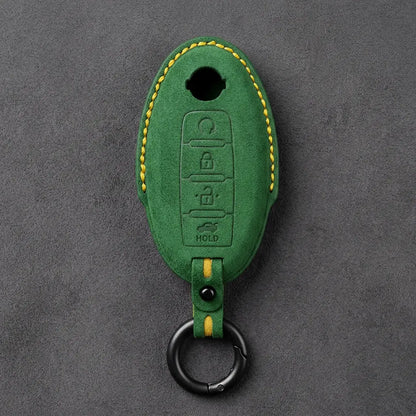 Nissan Hand-Stitched Alcantara Key Fob Cover – Oval 4-Button Remote Start