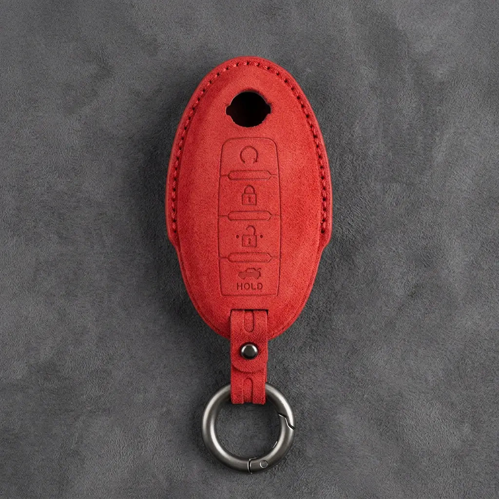Nissan Hand-Stitched Alcantara Key Fob Cover – Oval 4-Button Remote Start