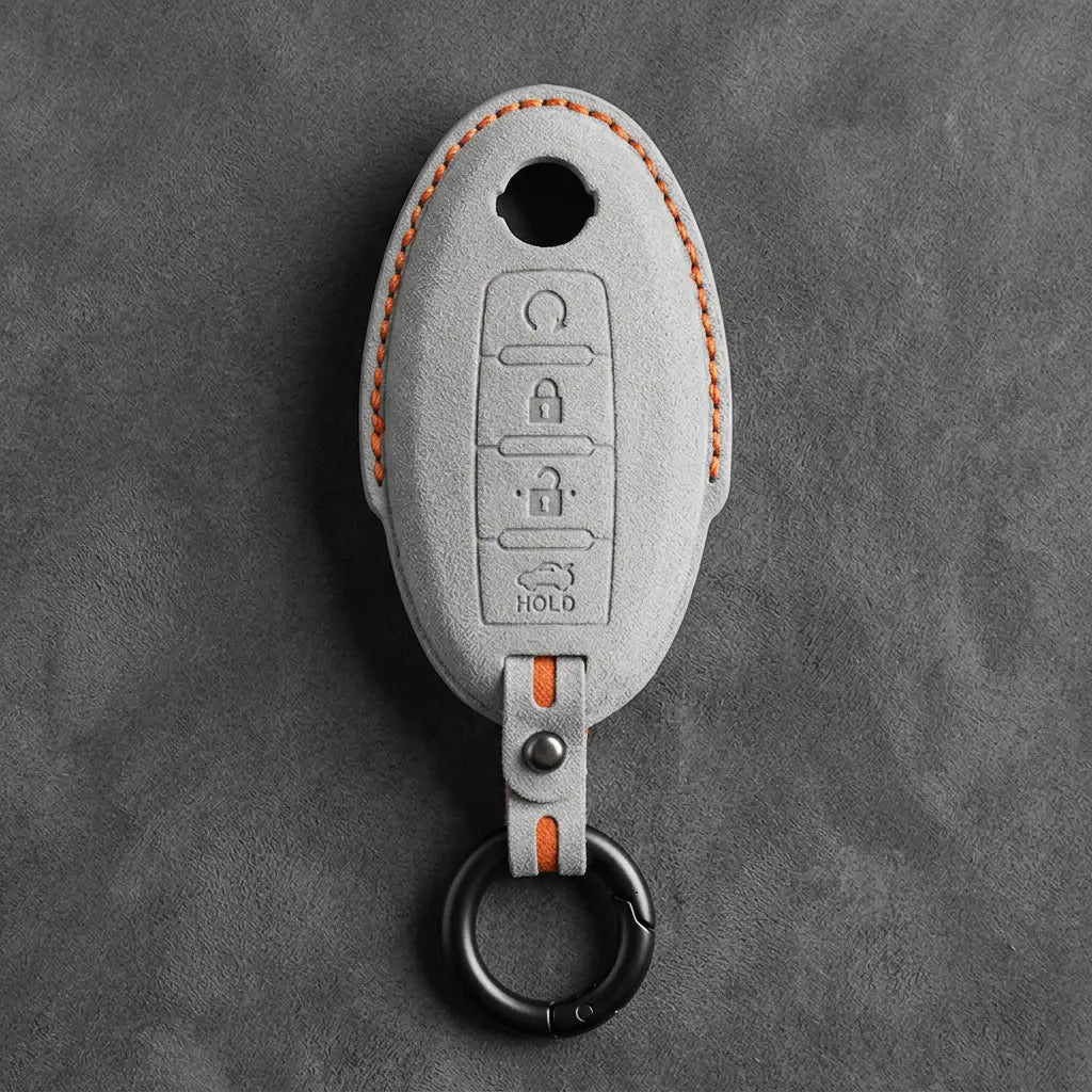 Nissan Hand-Stitched Alcantara Key Fob Cover – Oval 4-Button Remote Start
