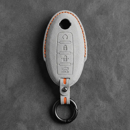 Nissan Hand-Stitched Alcantara Key Fob Cover – Oval 4-Button Remote Start