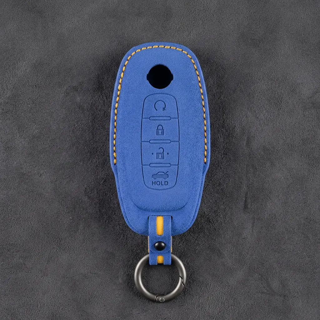 Nissan Hand-Stitched Alcantara Key Fob Cover – Teardrop Logo Cutout