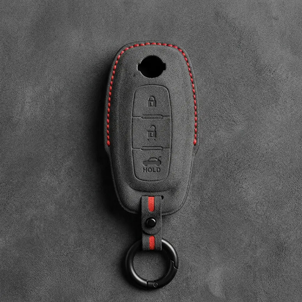 Nissan Hand-Stitched Alcantara Key Fob Cover – Teardrop Logo Cutout
