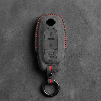 Nissan Hand-Stitched Alcantara Key Fob Cover – Teardrop Logo Cutout