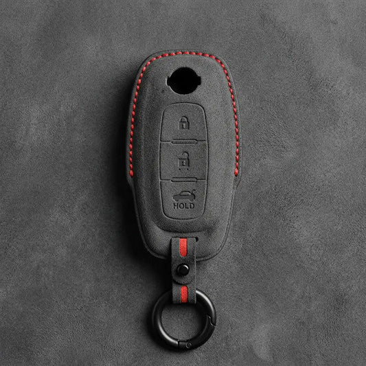 Nissan Hand-Stitched Alcantara Key Fob Cover – Teardrop Logo Cutout