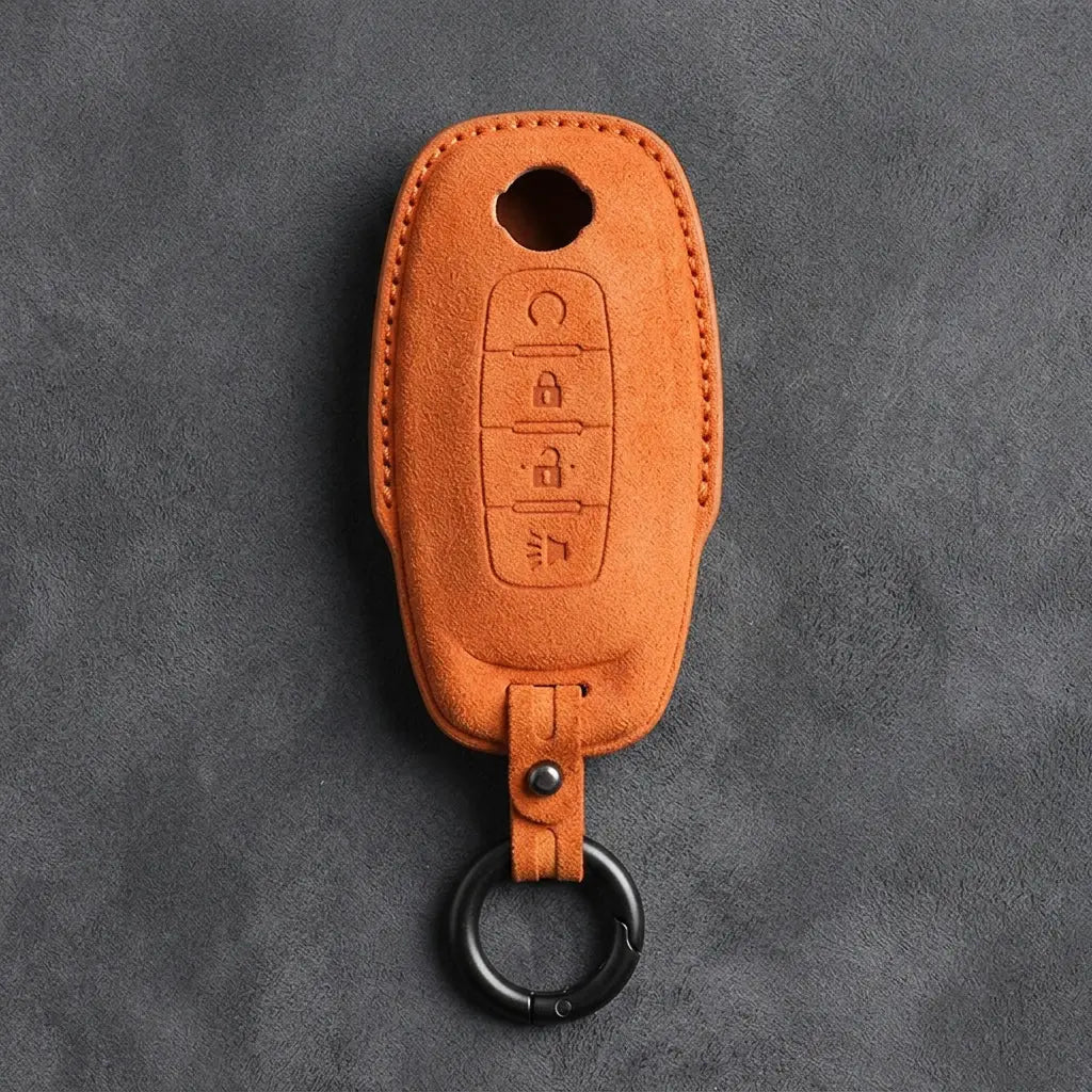 Nissan Hand-Stitched Alcantara Key Fob Cover – Teardrop Logo Cutout