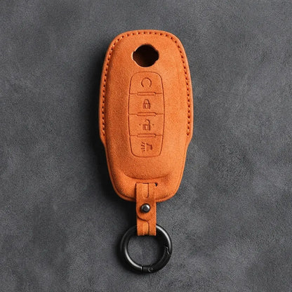 Nissan Hand-Stitched Alcantara Key Fob Cover – Teardrop Logo Cutout