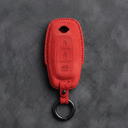 Nissan Hand-Stitched Alcantara Key Fob Cover – Teardrop Logo Cutout