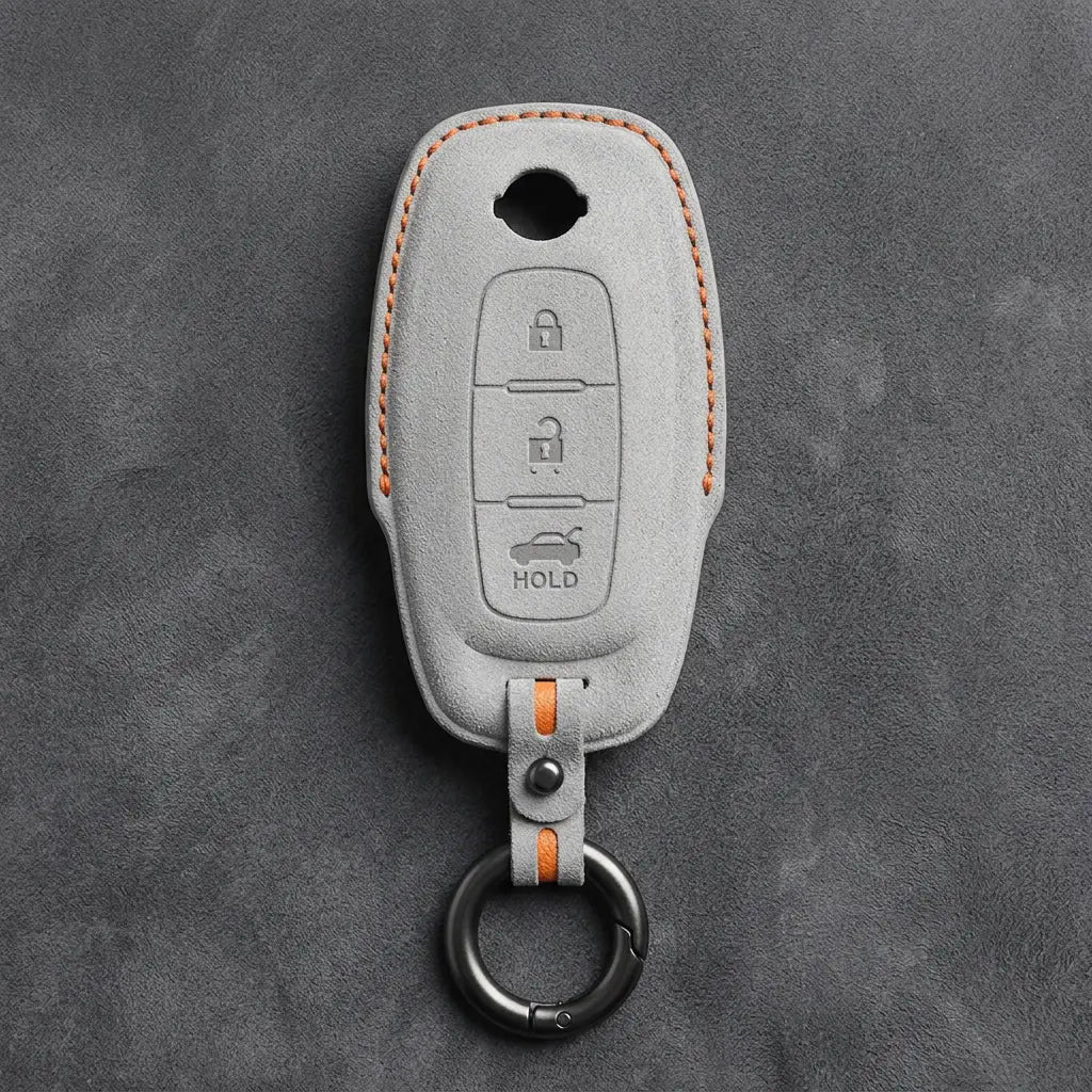 Nissan Hand-Stitched Alcantara Key Fob Cover – Teardrop Logo Cutout