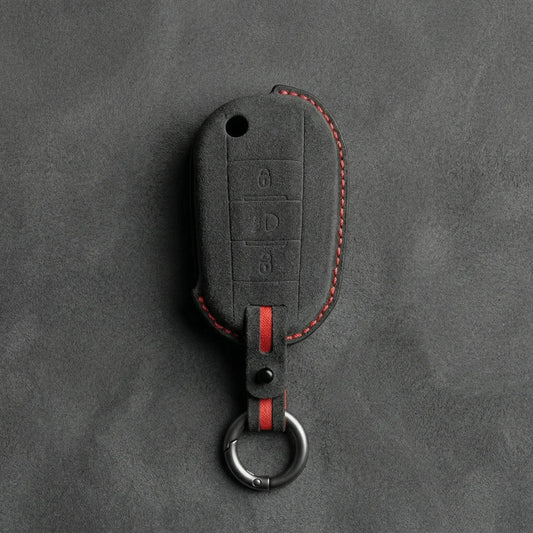 Peugeot Hand-Stitched Alcantara Key Fob Cover - Flip Key 3-Button