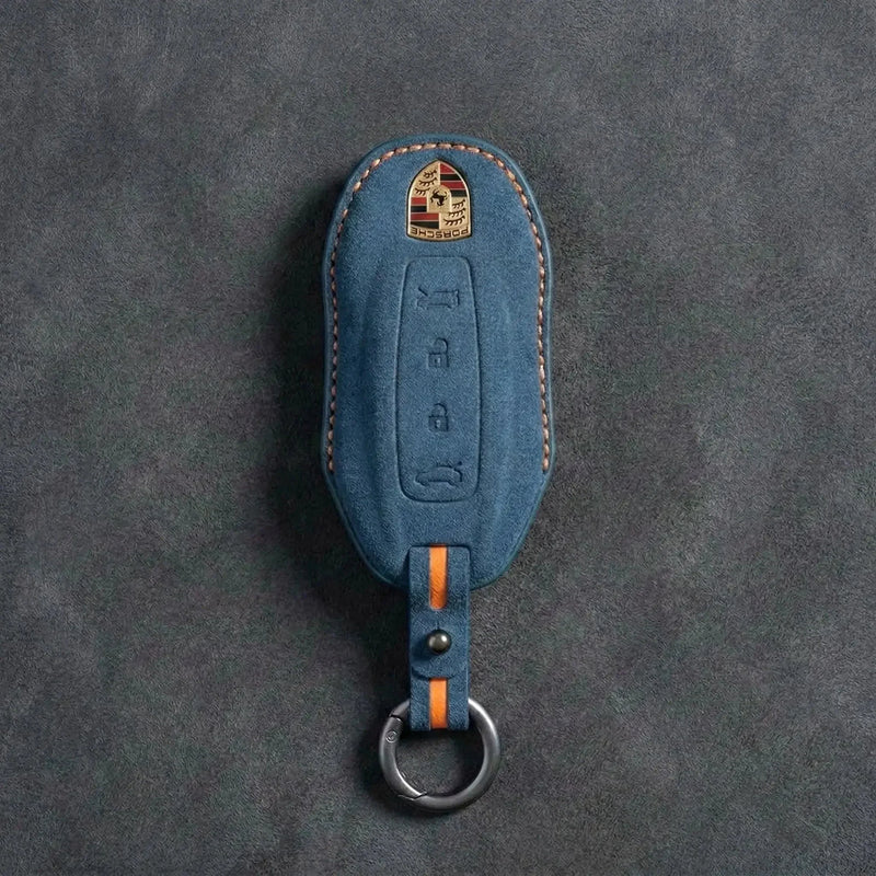 Porsche Hand-Stitched Alcantara Key Fob Cover - Slimline Car-Shape