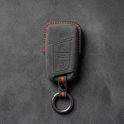 Skoda Hand-Stitched Alcantara Key Fob Cover – Chrome Top 3-Button