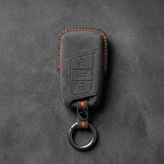 Skoda Hand-Stitched Alcantara Key Fob Cover – Chrome Top 3-Button
