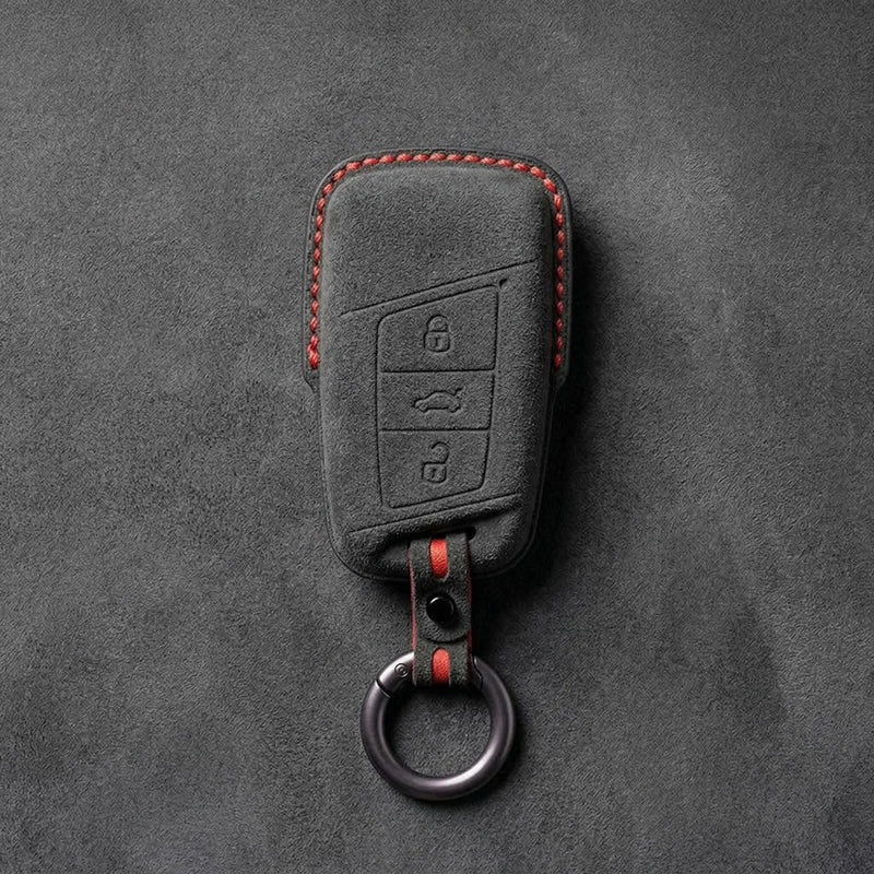 Skoda Hand-Stitched Alcantara Key Fob Cover – Chrome Top 3-Button