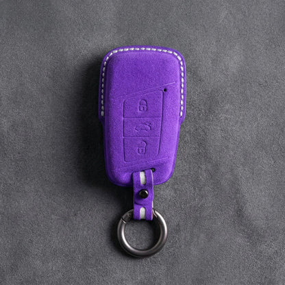 Skoda Hand-Stitched Alcantara Key Fob Cover – Chrome Top 3-Button