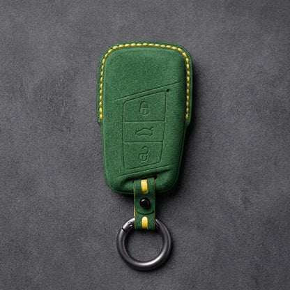 Skoda Hand-Stitched Alcantara Key Fob Cover – Chrome Top 3-Button