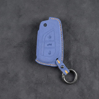 Toyota Hand-Stitched Alcantara Key Fob Cover – Geometric Flip Key 3-Button