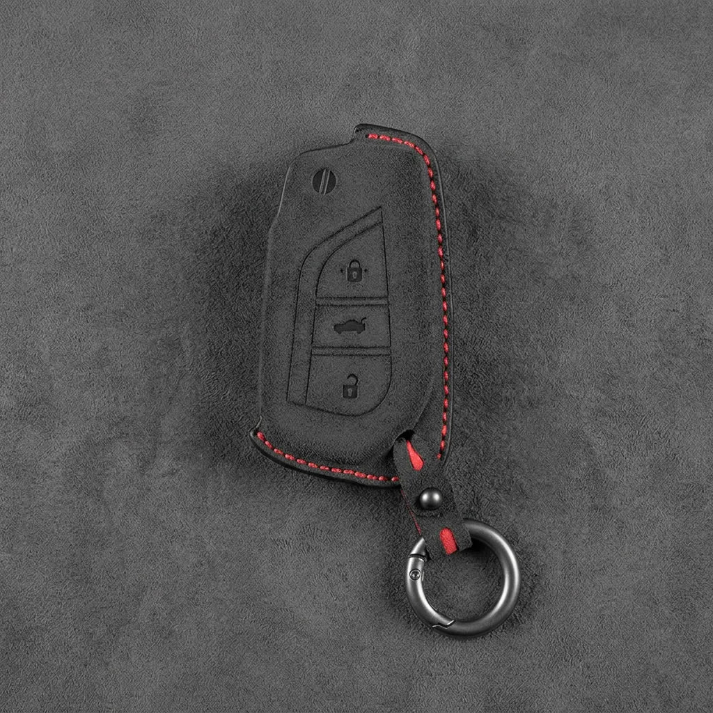 Toyota Hand-Stitched Alcantara Key Fob Cover – Geometric Flip Key 3-Button
